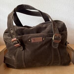 Fossil Corduroy & Leather Weekender Tote Travel Bag Large 19”x14” Clean interior